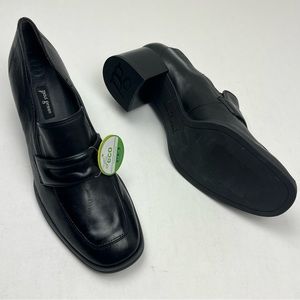 Paul Green Womens SZ US 9 UK 6.5 Black Chunky Heel Penny Loafer Preppy NEW *FLAW
